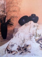 Couvre lit king-size "Hérons" peint sur soie et matelassé